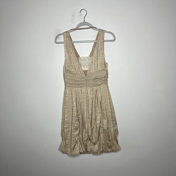 BCBG Max Azria Party Dress 6 Gold Silk Blend Metallic Sequin Waist Balloon Hem - Picture 3 of 12